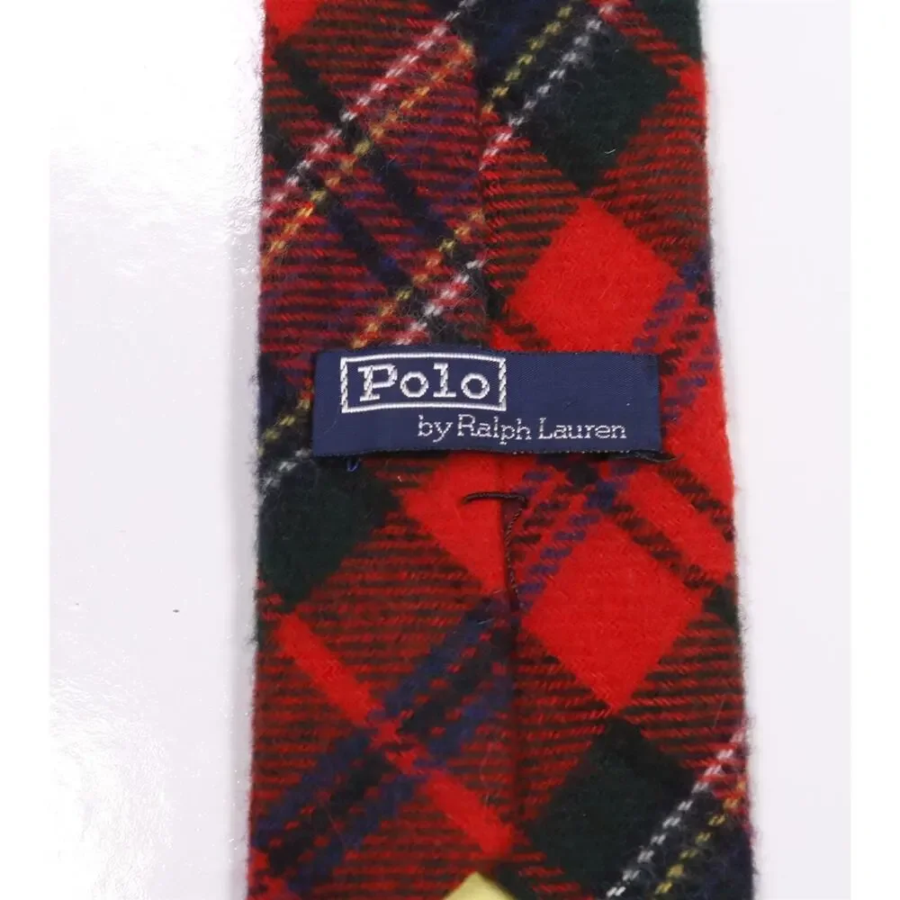 Polo Ralph Lauren Red Tartan Plaid Flannel Cashmere Wool Necktie Tie
